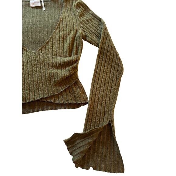 UO Out From Under Lila Brushed Rib Wrap Top | Olive Green | Women’s Small - Picture 8 of 10